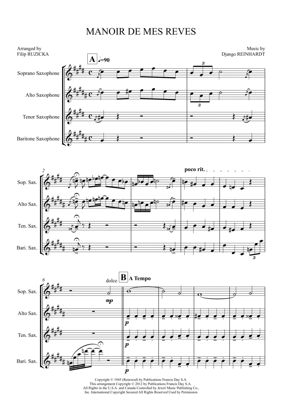 Manoir De Mes Reves (django's Castle) Saxophone Quartet scores gallery preview page 1