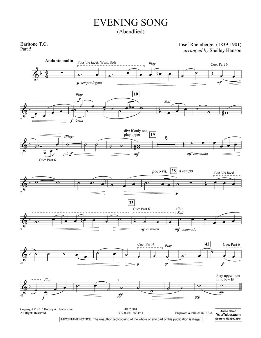 Evening Song (Abendlied) - Pt.5 - Baritone T.C. Concert Band scores gallery preview page 1