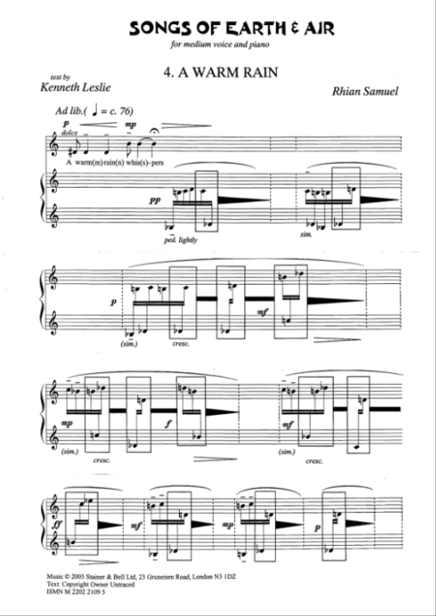 A Warm Rian. Medium Voice and Piano (No. 4 of 