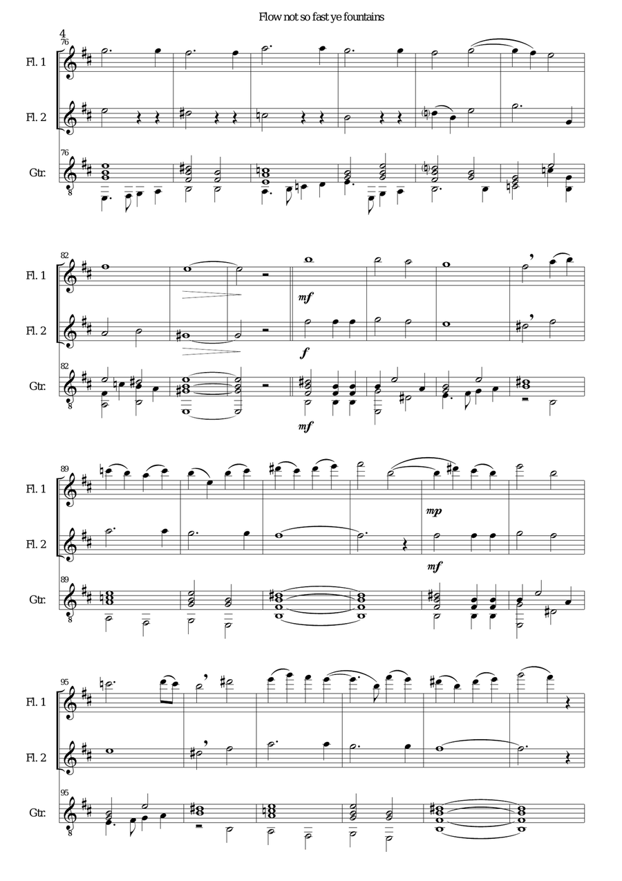 Flow not so fast ye fountains for 2 flutes and guitar Flute scores gallery preview page 4