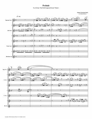 Prelude 22 from Well-Tempered Clavier, Book 1 (Saxophone Octet)