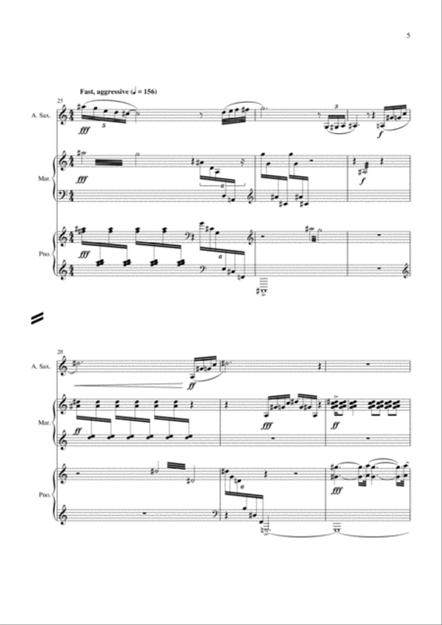 Carson Cooman: Frequent Flyer (2005) for alto saxophone, marimba, and piano Small Ensemble scores gallery preview page 5