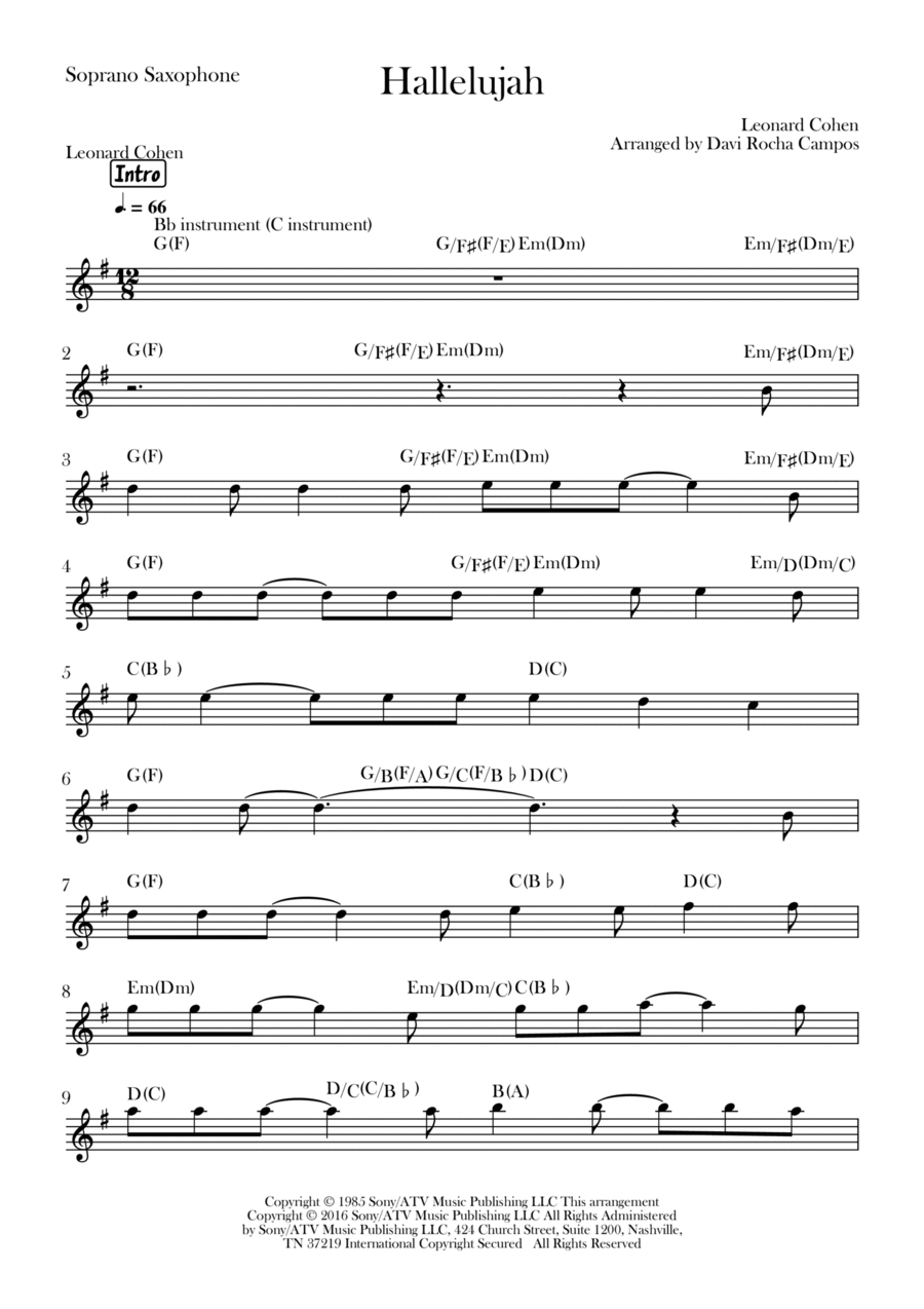 Hallelujah Hallelujah Soprano Saxophone scores gallery preview page 1