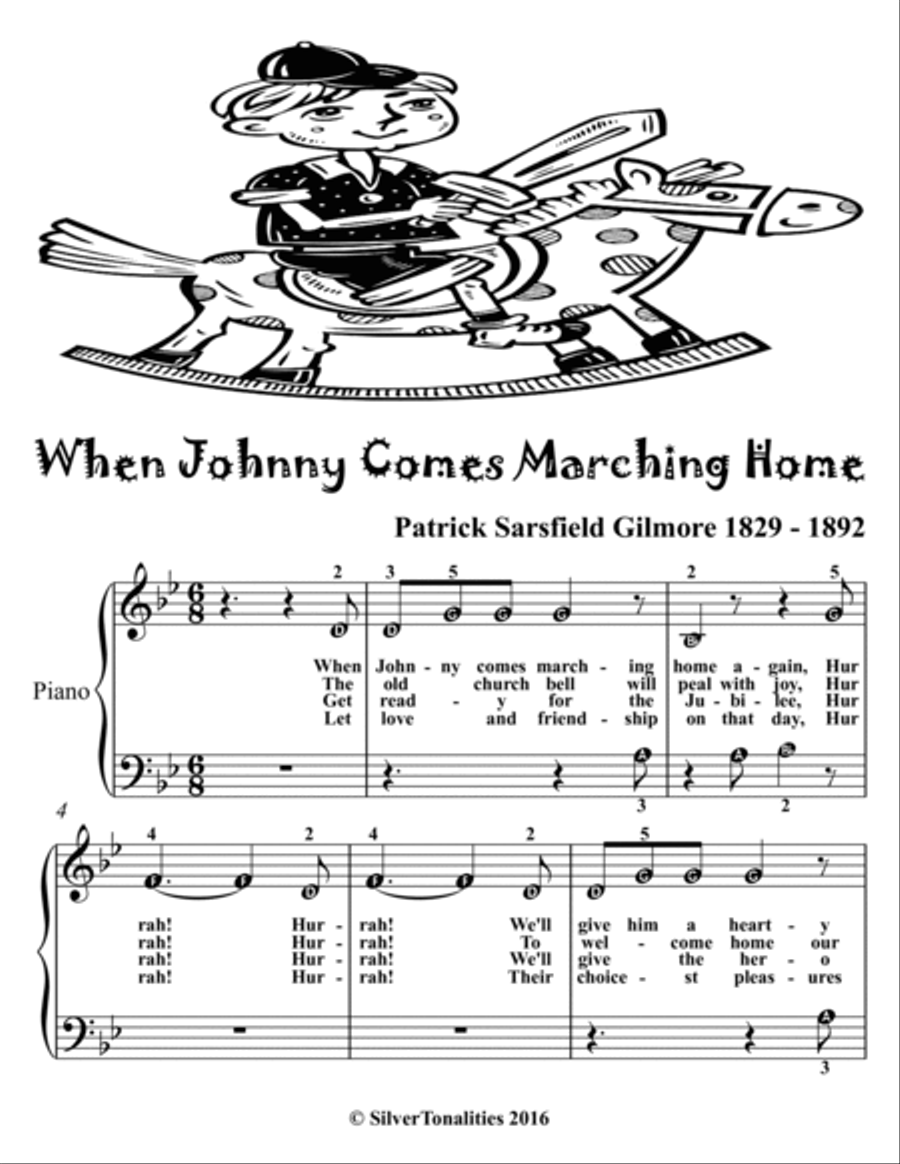 When Johnny Comes Marching Home Beginner Piano Sheet Music