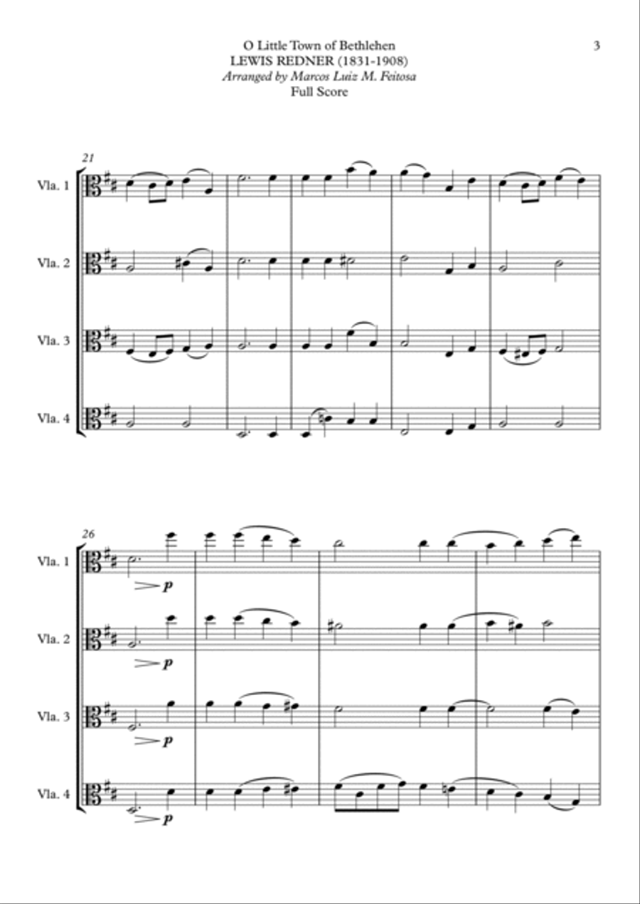 O Little Town of Bethlehem - Viola Quartet String Quartet scores gallery preview page 5