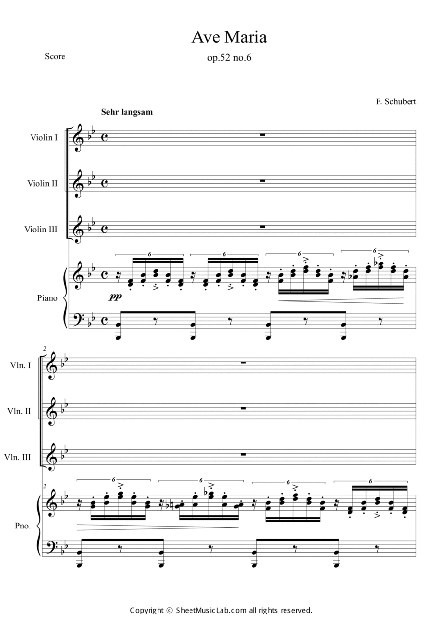 Ave Maria D.839 B flat Major Piano Quartet scores gallery preview page 1