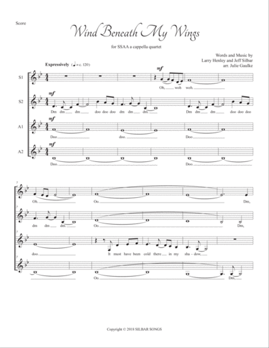 The Wind Beneath My Wings SSAA scores gallery preview page 1