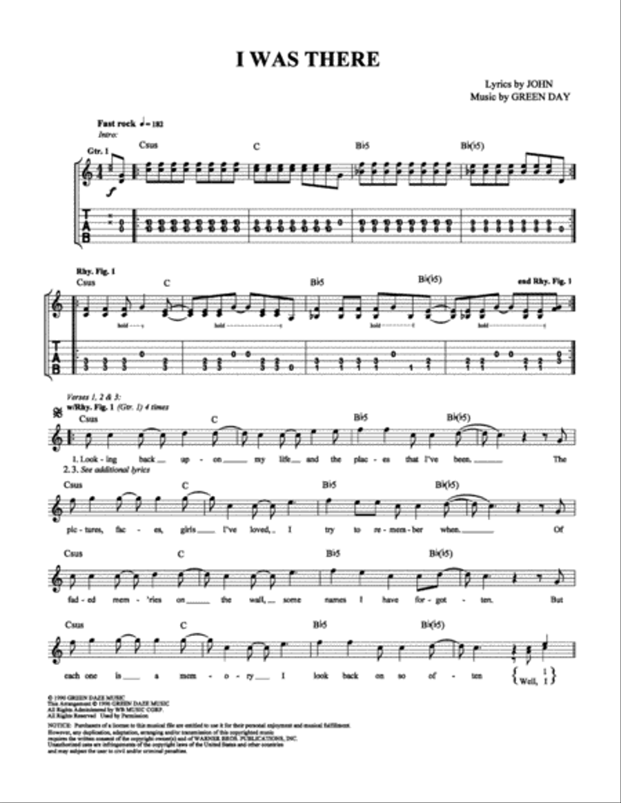 I Was There I Was There Electric Guitar scores gallery preview page 1