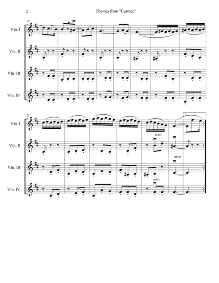 Themes from "Carmen" for violin quartet image number null