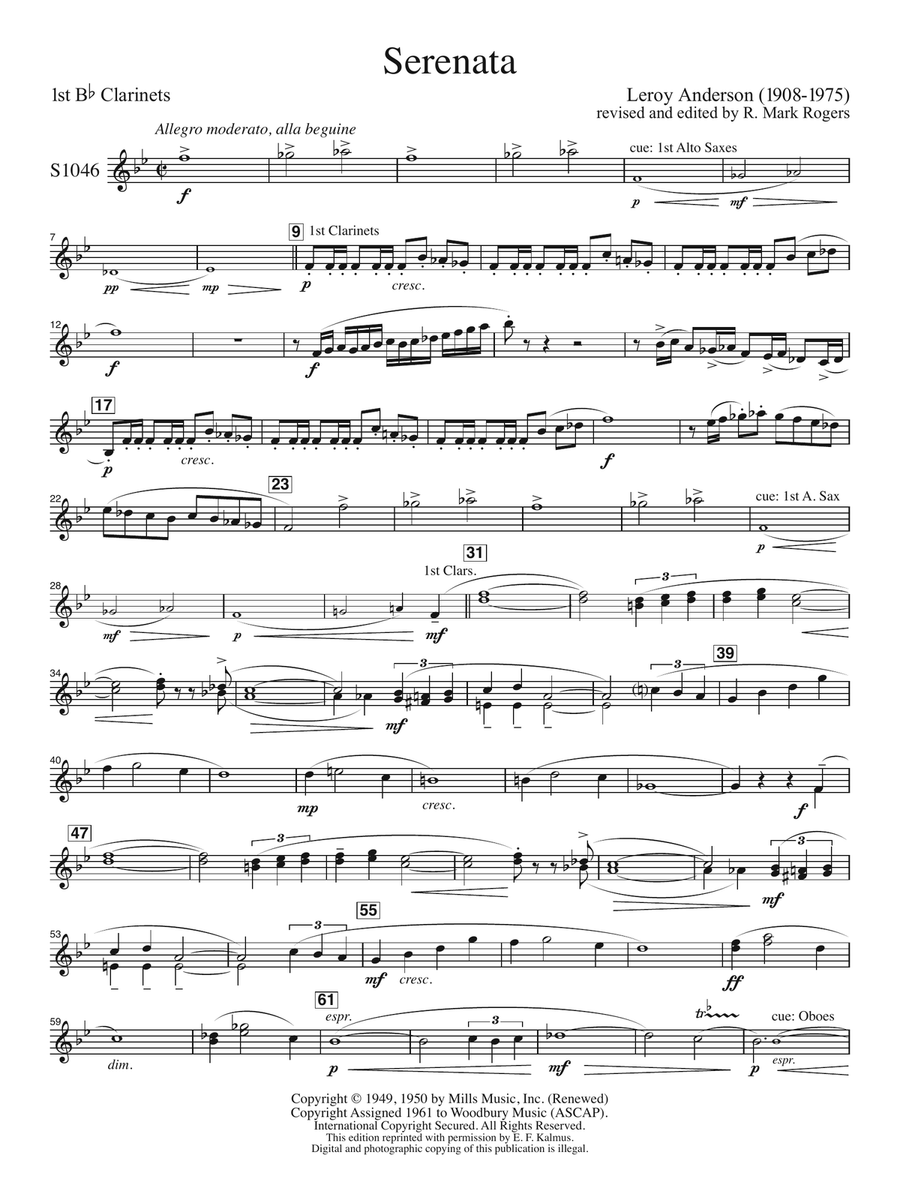 Serenata (arr. R. Mark Rogers) - Clarinet 1 Concert Band scores gallery preview page 1