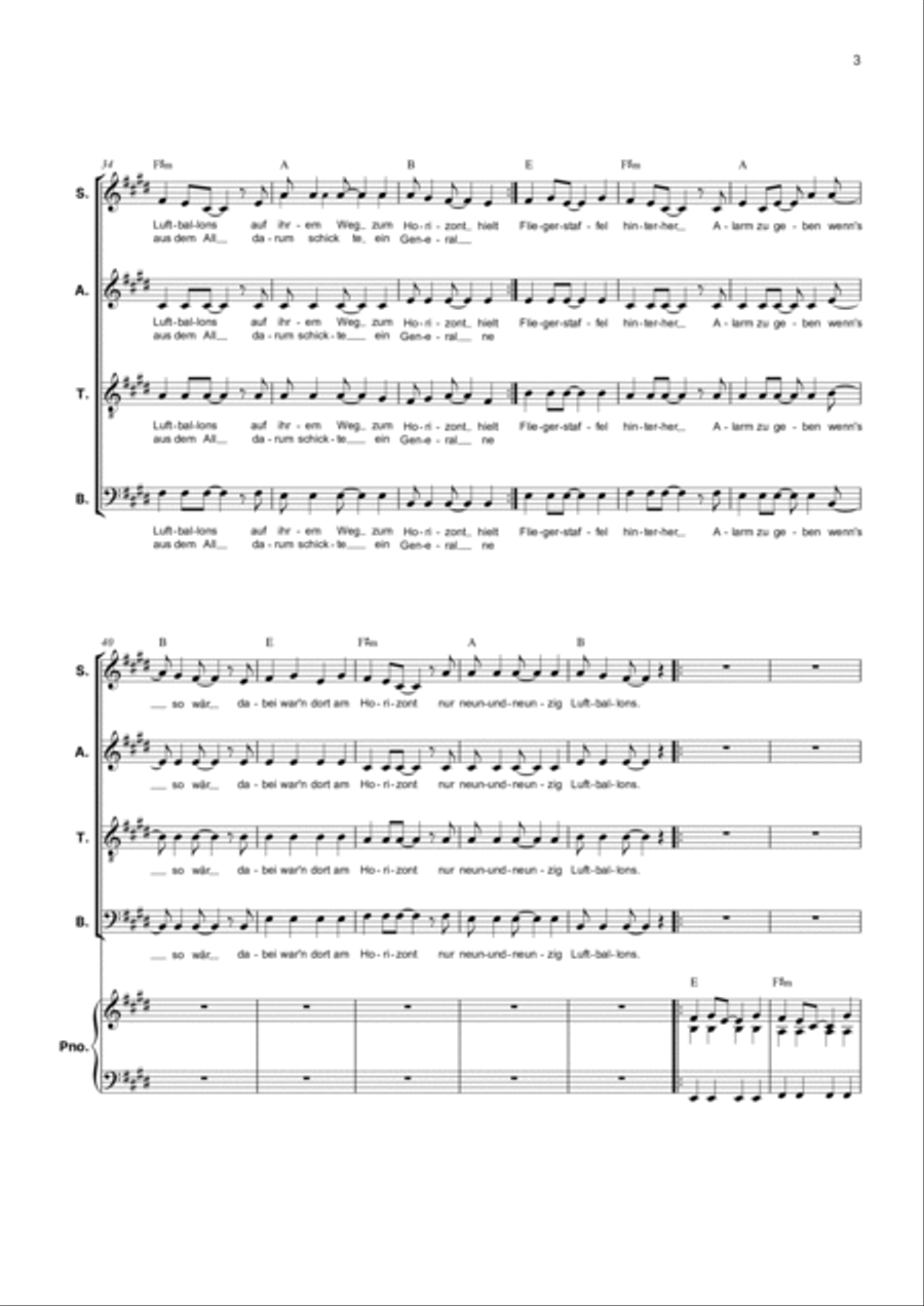 99 Red Balloons (99 Luftballons) 4-Part scores gallery preview page 3