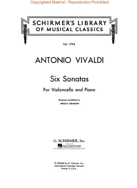 6 Sonatas For Cello And Piano by Antonio Vivaldi Piano Accompaniment - Sheet Music