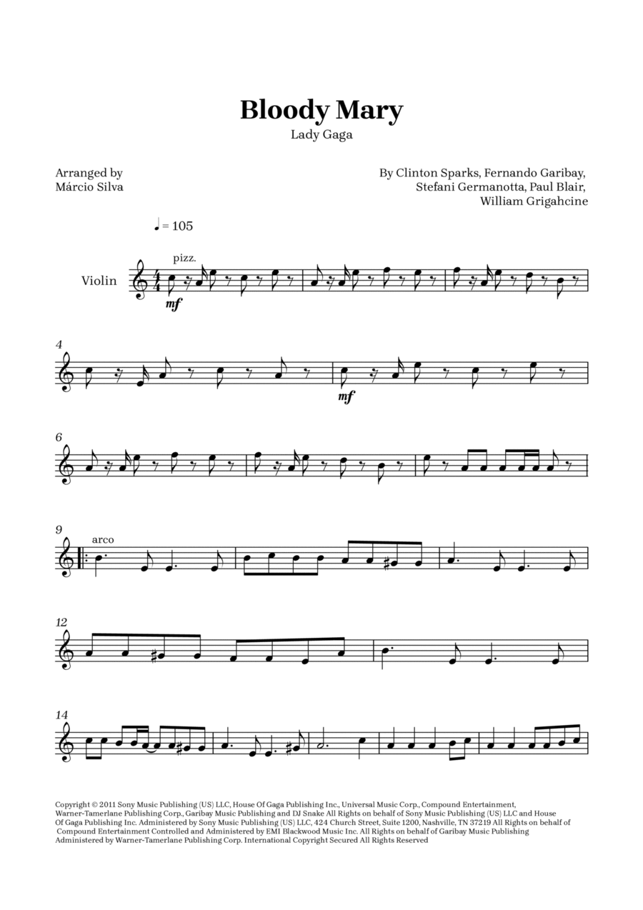 Bloody Mary Violin Solo scores gallery preview page 1
