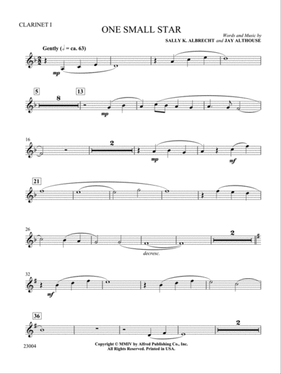 One Small Star: 1st B-flat Clarinet B-Flat Clarinet scores gallery preview page 1