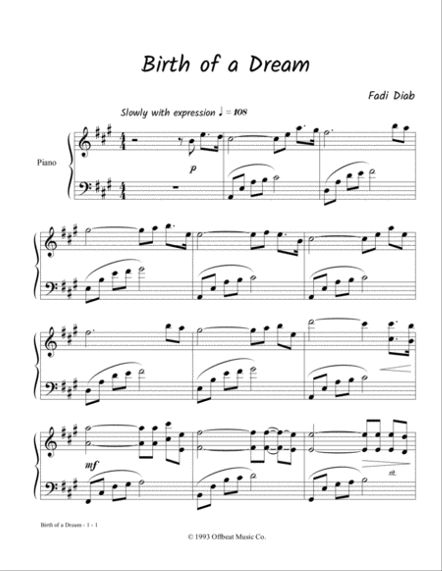 Birth of a Dream Birth of a Dream Piano Solo scores gallery preview page 1