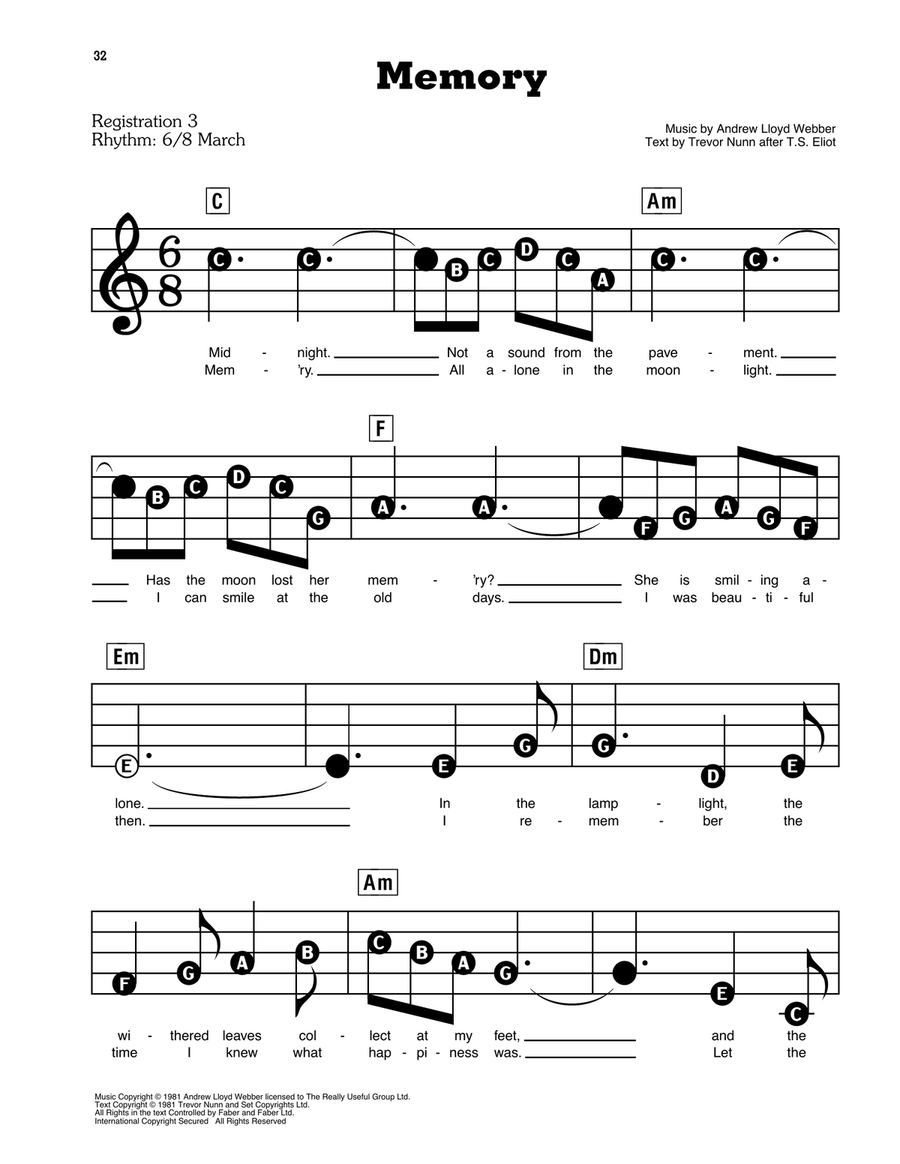 Memory (from Cats) Electronic Keyboard scores gallery preview page 1