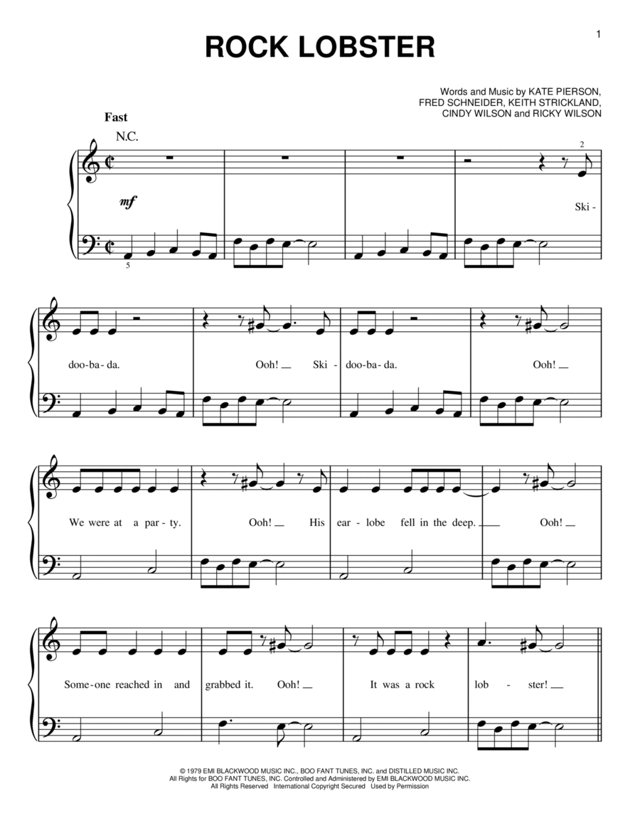 Rock Lobster Rock Lobster Easy Piano scores gallery preview page 1