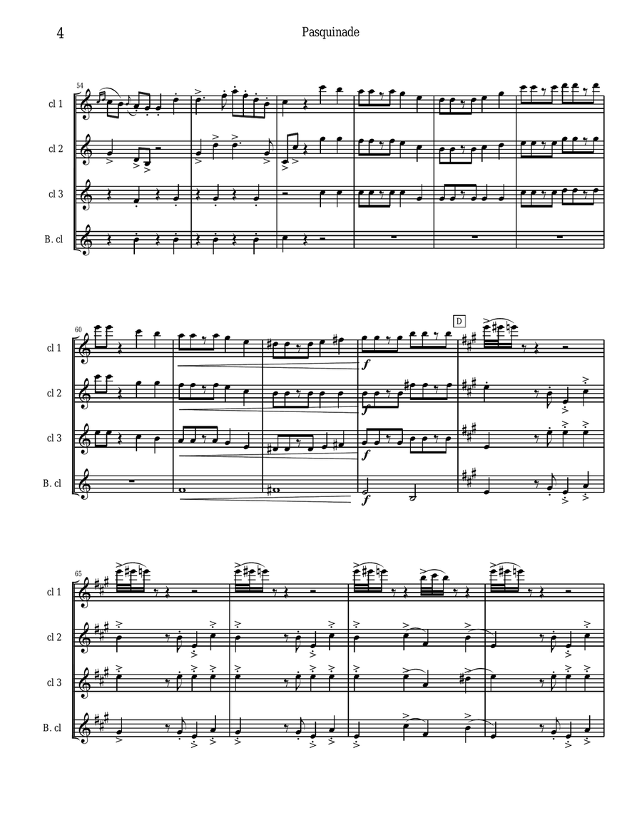 Pasquinade for Clarinet Quartet Clarinet Quartet scores gallery preview page 4