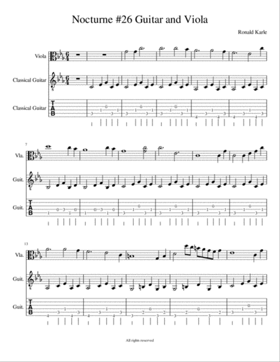 Nocturne #26 by: Ronald J. Karle for Viola and Guitar String Duet scores gallery preview page 2