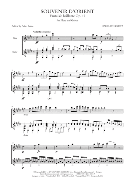 Souvenir d’Orient. Fantaisie brillante Op. 12 for Flute and Guitar