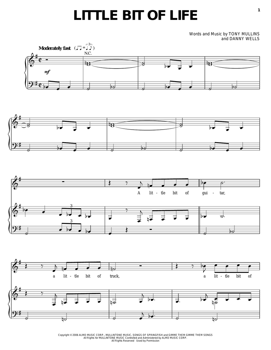Little Bit Of Life Piano, Vocal, Guitar scores gallery preview page 1