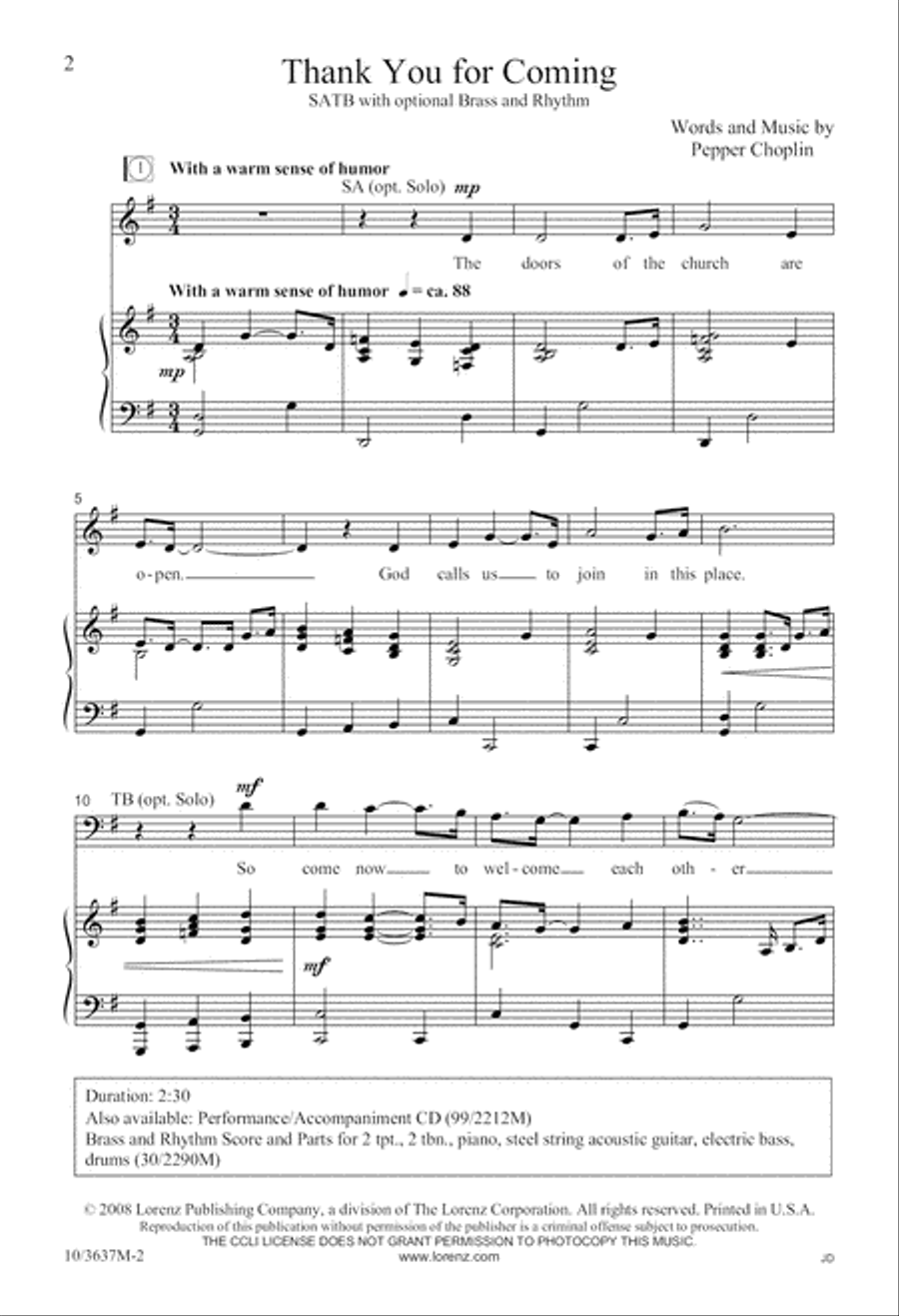 Thank You for Coming 4-Part scores gallery preview page 2