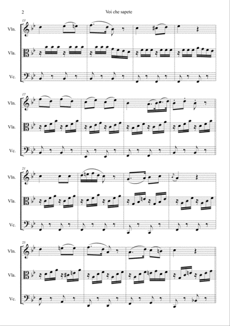 Voi che sapete (The Marriage of Figaro, Act 2 no.11) String Trio scores gallery preview page 2