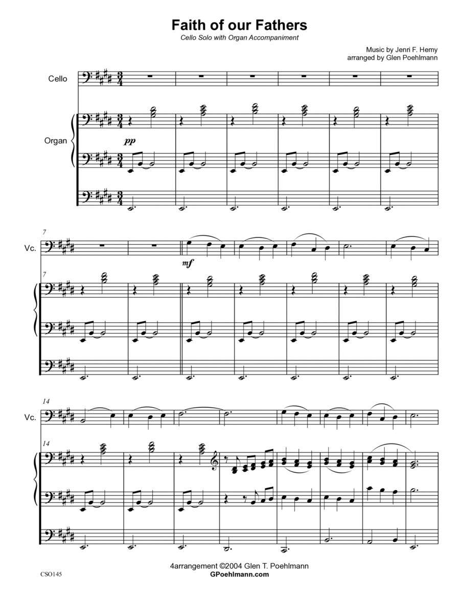 FAITH OF OUR FATHERS - Cello Solo with Organ accompaniment Organ Accompaniment scores gallery preview page 1