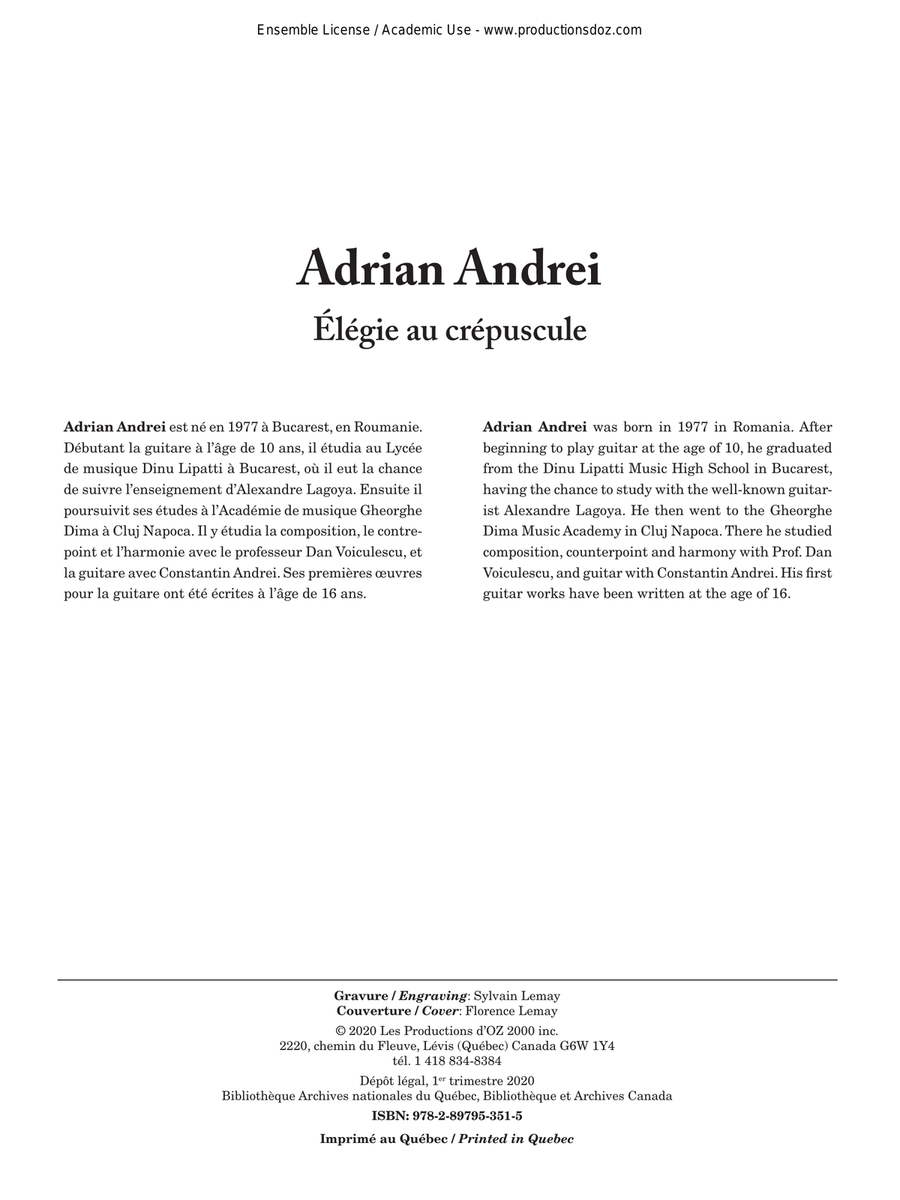 Élégie au crépuscule Guitar Ensemble scores gallery preview page 1