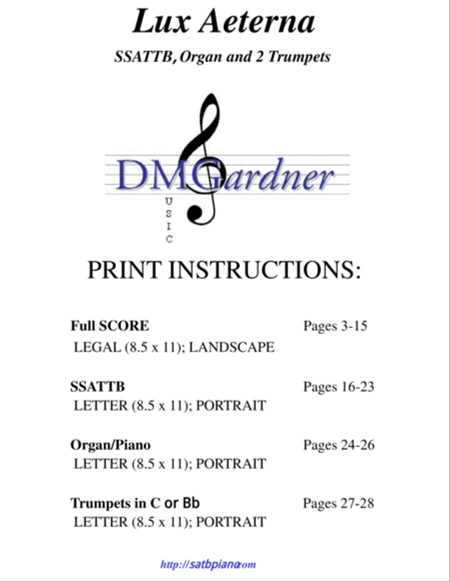 Lux Aeterna SSATTB, Organ, and 2 Trumpets Divisi scores gallery preview page 2