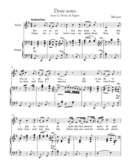Mozart: Dove sono (transposed to G Major)