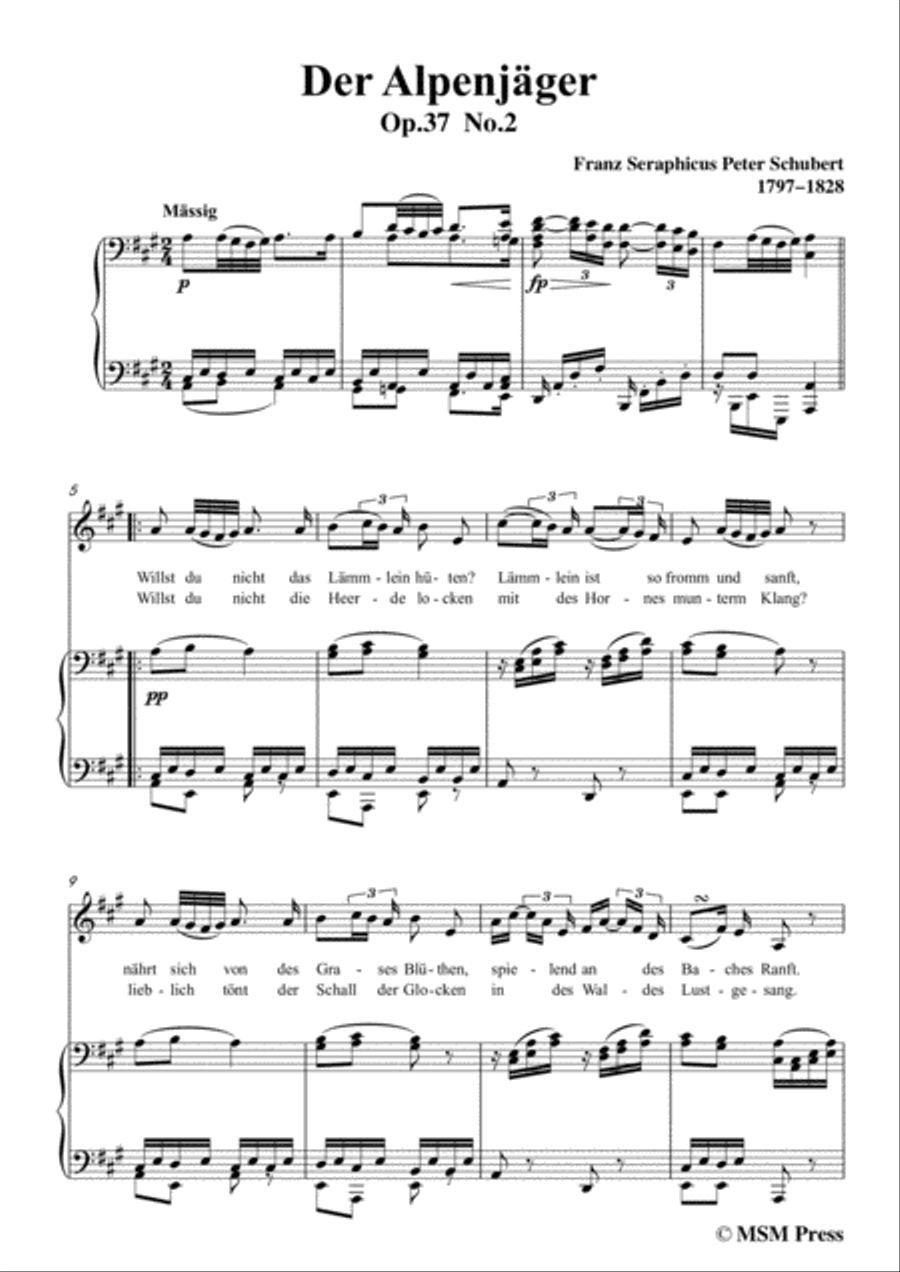 Schubert-Der Alpenjäger,Op.37 No.2,in A Major,for Voice&Piano Voice scores gallery preview page 3