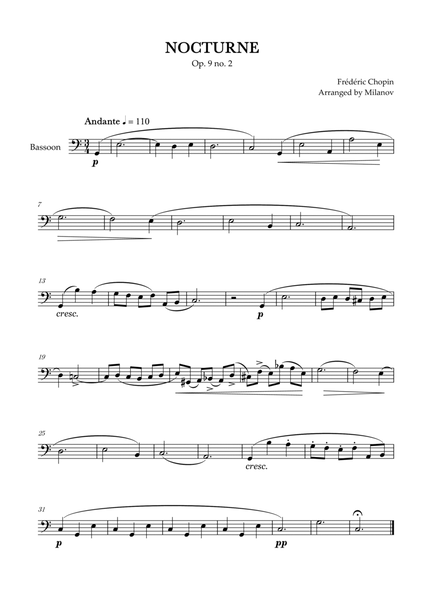 Chopin Nocturne op. 9 no. 2 | Bassoon | C Major | Easy beginner image number null