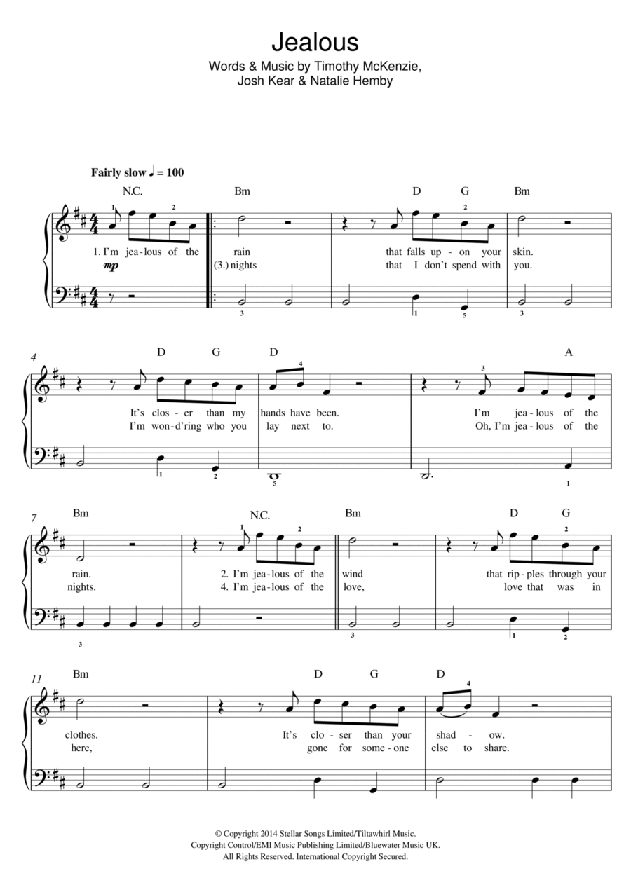 Jealous Easy Piano scores gallery preview page 1