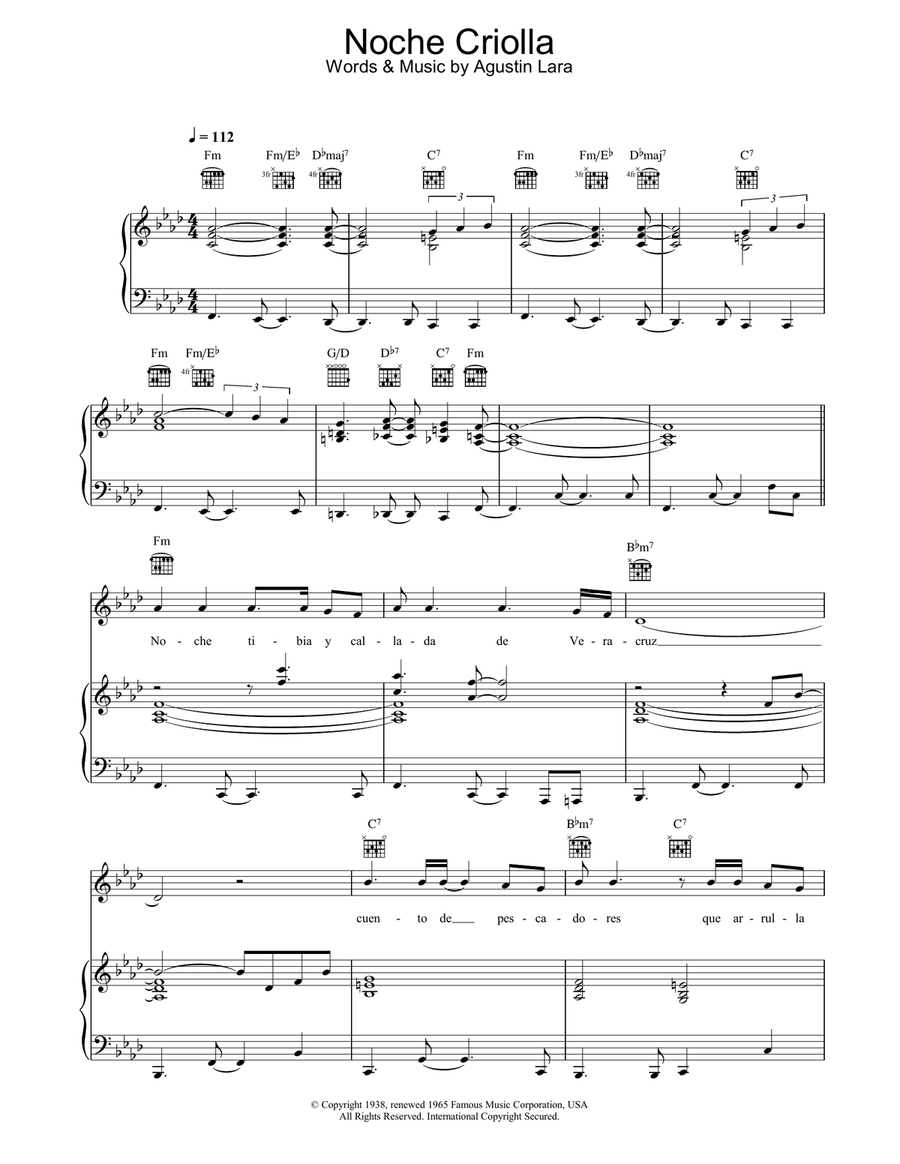 Noche Criolla Piano, Vocal, Guitar scores gallery preview page 1