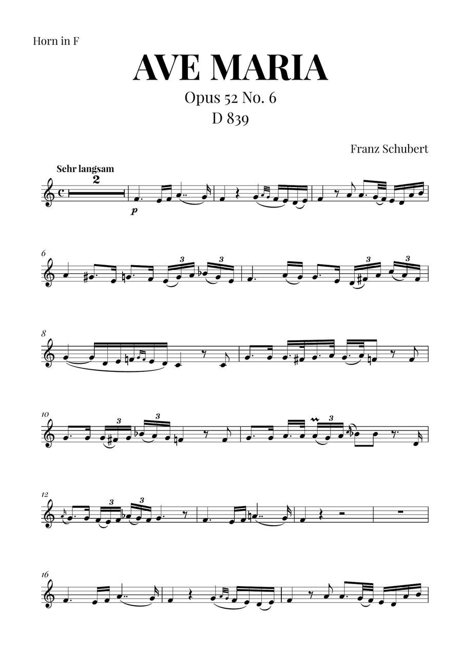 Ave Maria (Schubert) for French Horn Horn Solo scores gallery preview page 1