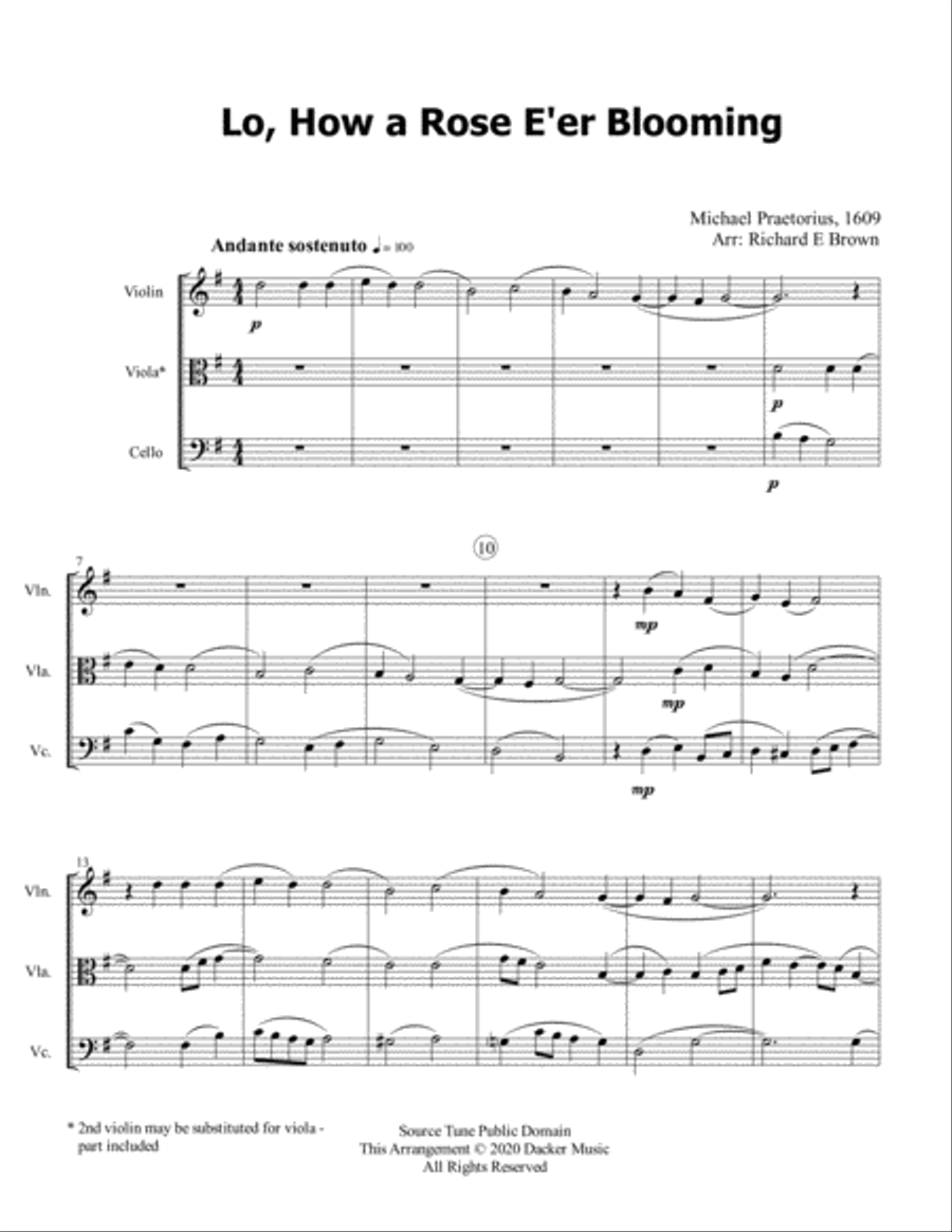 Lo, How a Rose E're Blooming - String Trio String Trio scores gallery preview page 2