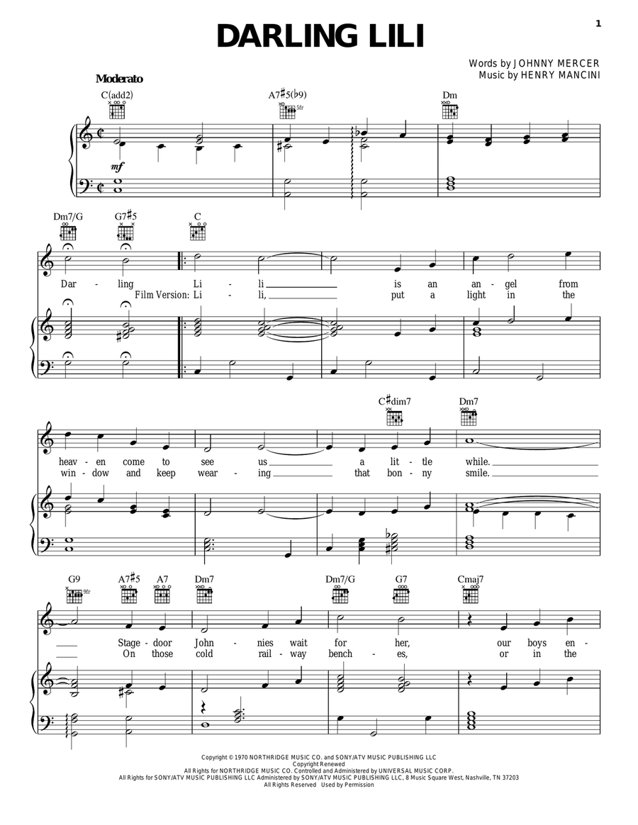 Darling Lili Piano, Vocal, Guitar scores gallery preview page 1