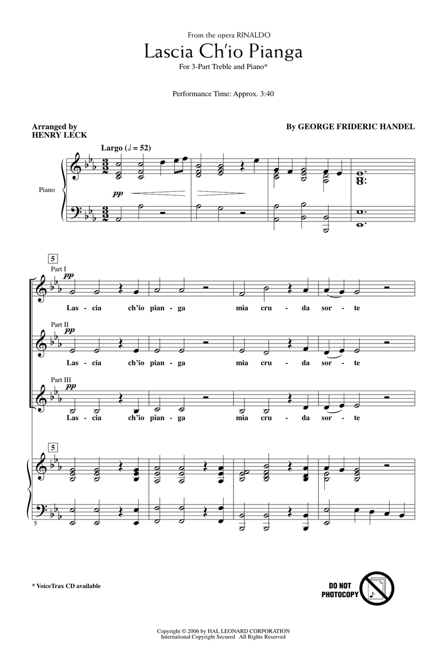 Lascia Ch'io Pianga 3-Part scores gallery preview page 1