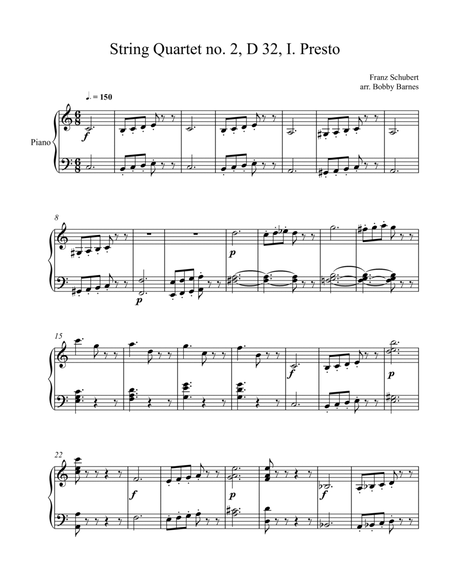Schubert's Strings Quartet no. 2, D. 32, I. Pressissimo (Piano)