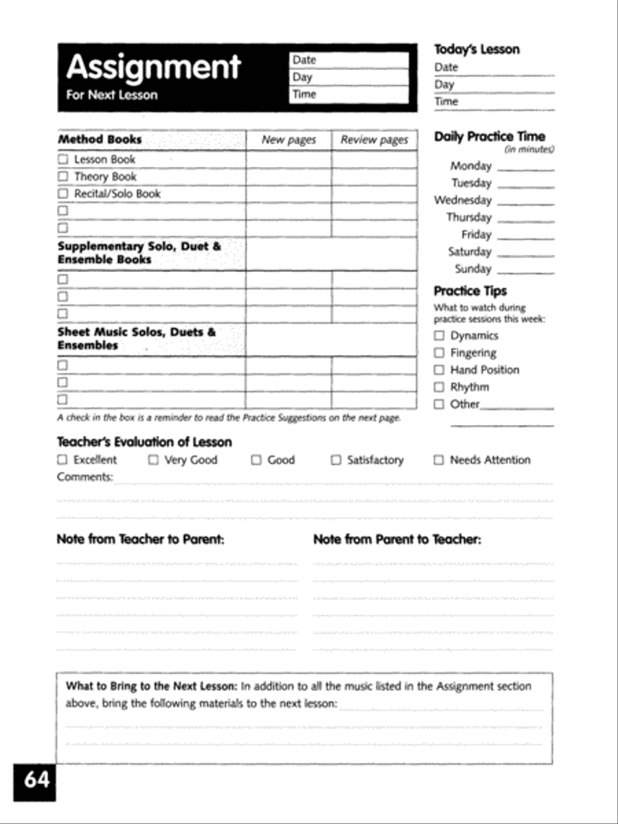 Alfred's Lesson Assignment Book for Piano Students Piano Method scores gallery preview page 3