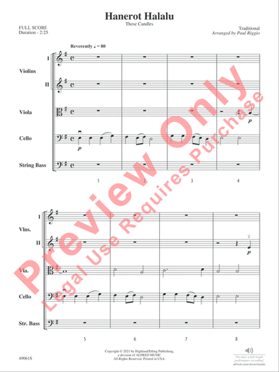 Hanerot Halalu Hanerot Halalu String Orchestra scores gallery preview page 4