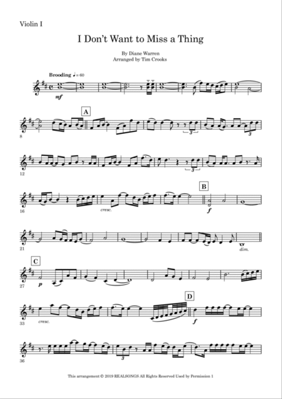 I Don't Want To Miss A Thing String Quartet scores gallery preview page 6