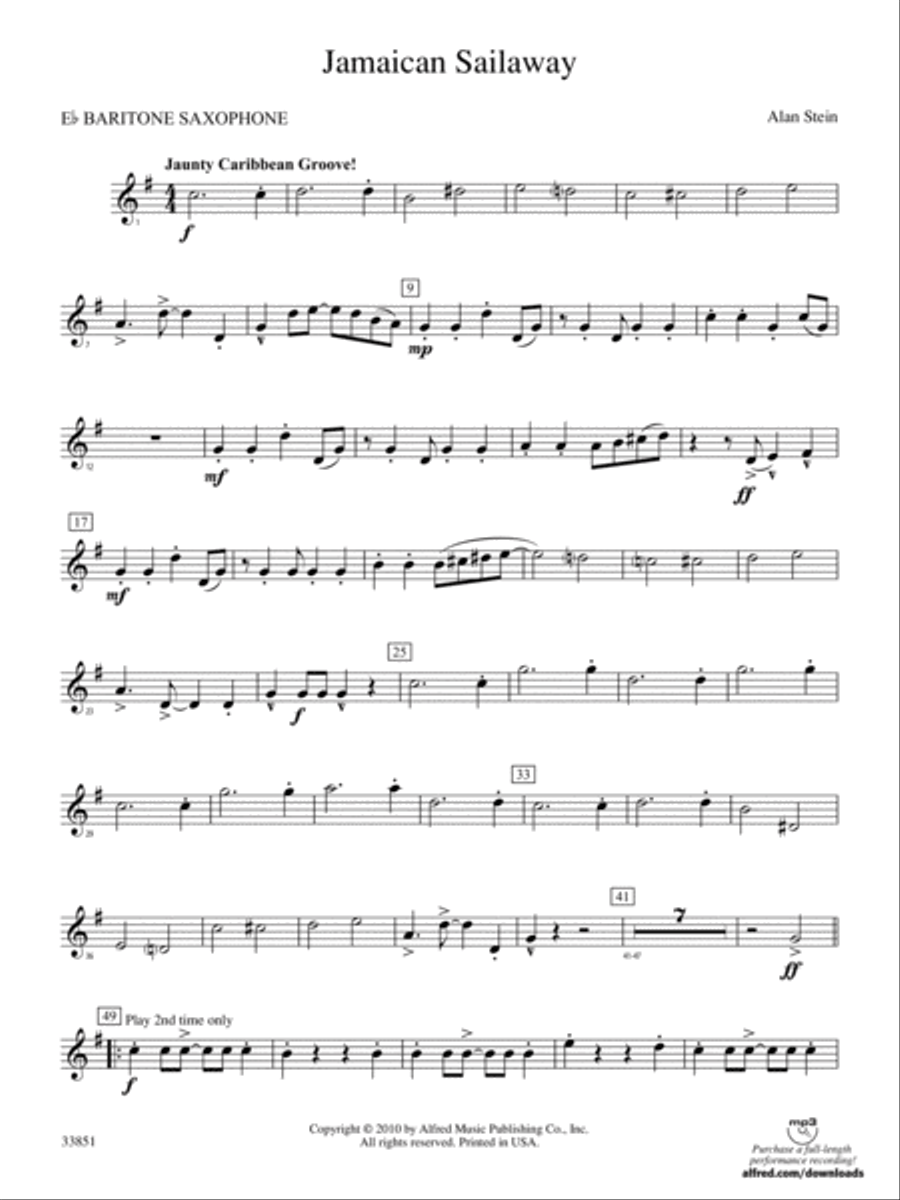 Jamaican Sailaway: E-flat Baritone Saxophone Concert Band scores gallery preview page 1