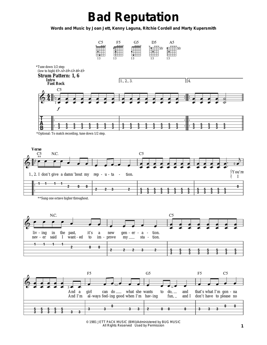 Bad Reputation Acoustic Guitar scores gallery preview page 1