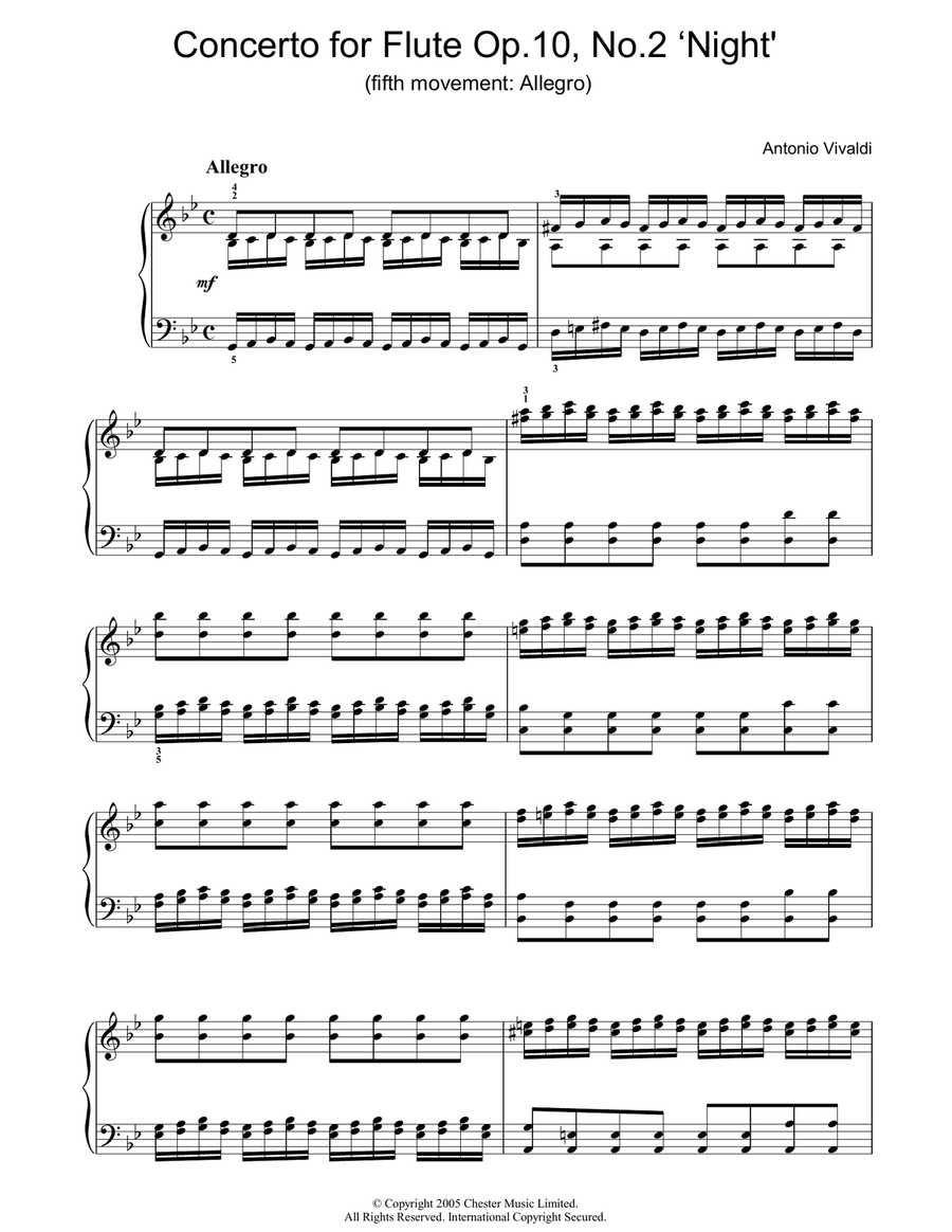 Concerto for Flute Op.10, No.2 'Night' (5th Movement: Allegro) Flute scores gallery preview page 1