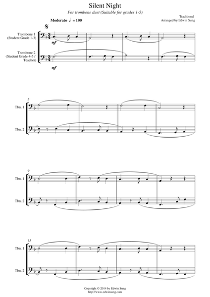 Silent Night (for trombone duet, suitable for grades 1-5) image number null