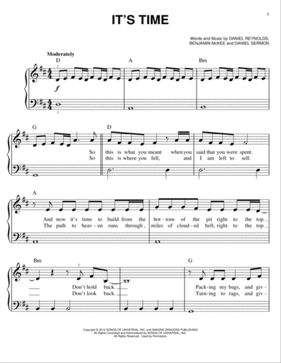 It's Time It's Time Easy Piano scores gallery preview page 1