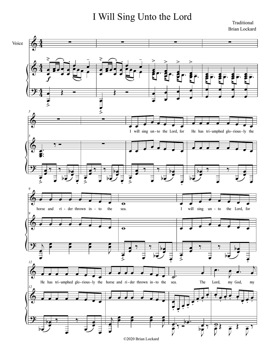 I Will Sing Unto the Lord(Horse and Rider) Piano, Vocal scores gallery preview page 1