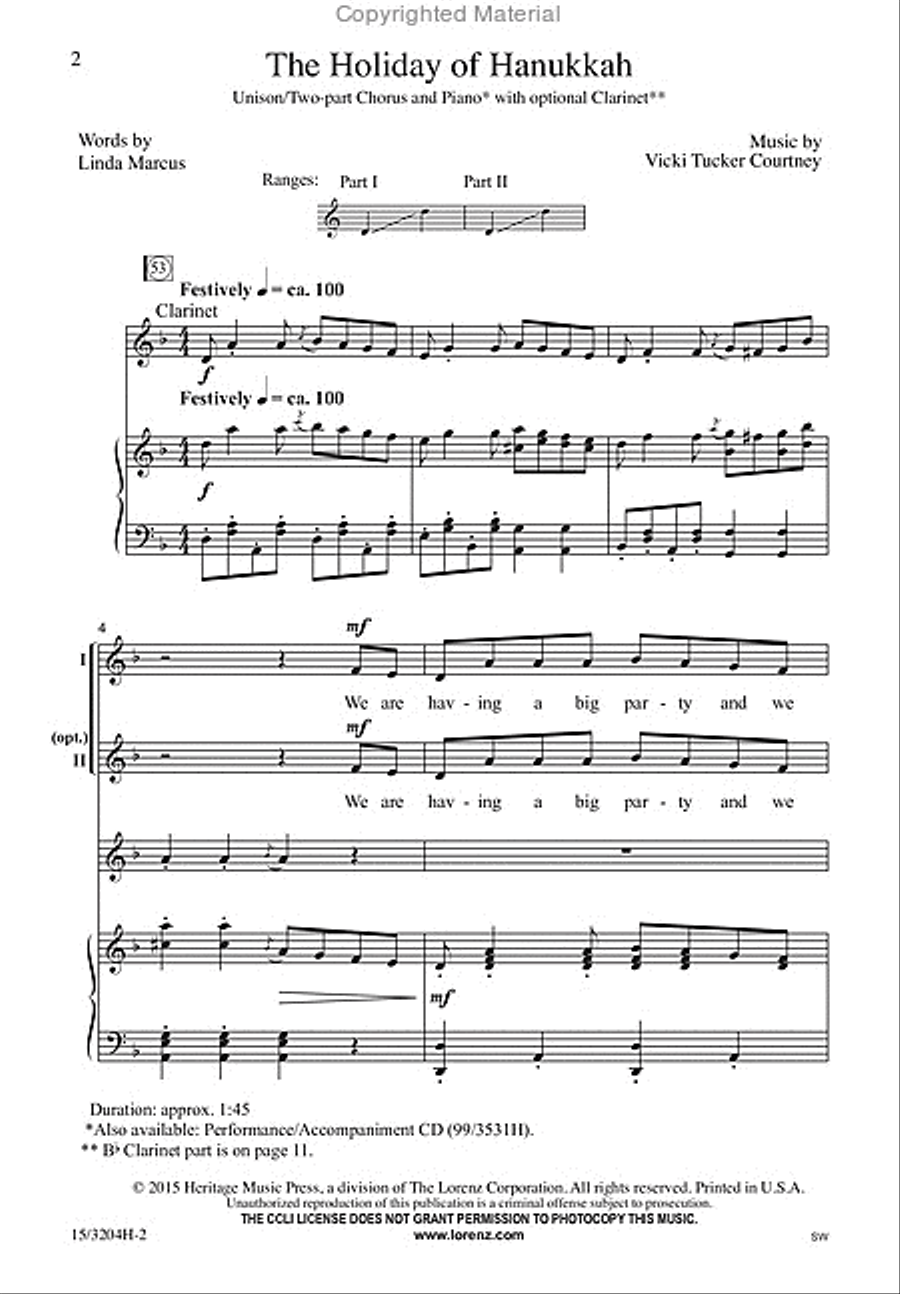 The Holiday of Hanukkah Unison Choir scores gallery preview page 2